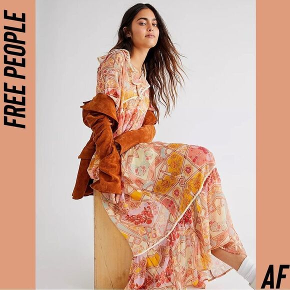 FREE PEOPLE CARMELA MAXI DRESS IN TEA COMBO NEW - Picture 4 of 10